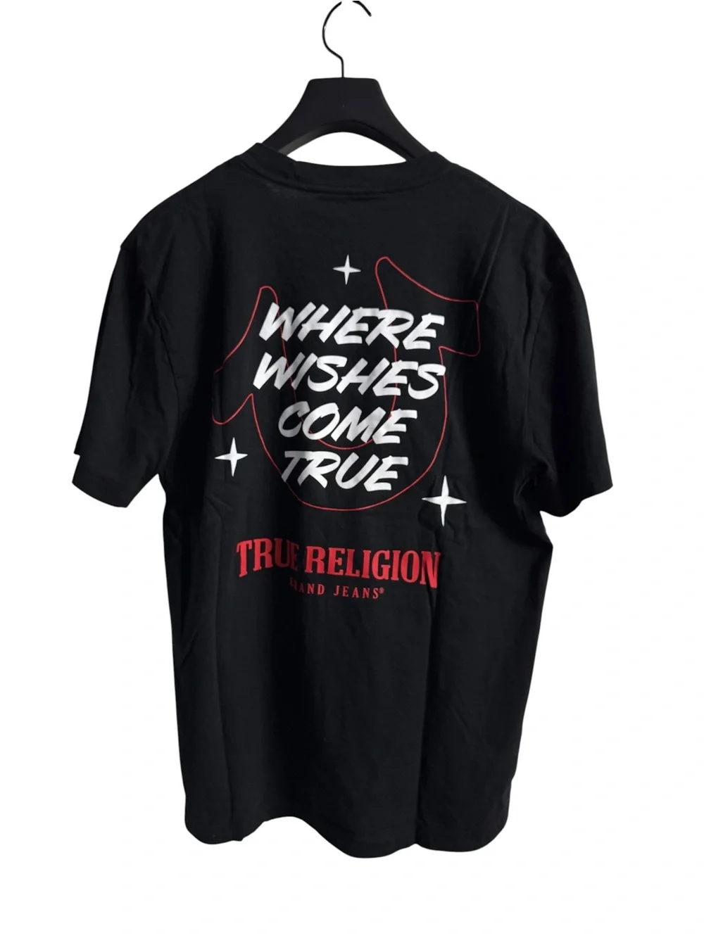 True Religion Black Tee with Red and Metallic Logo